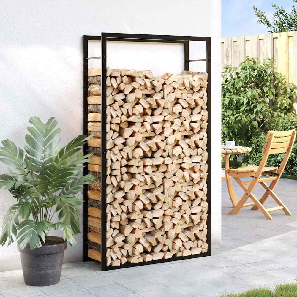 Vedstativ 80×28×154 cm / vedoppbevaring / vedholder i stål – Mattsvart