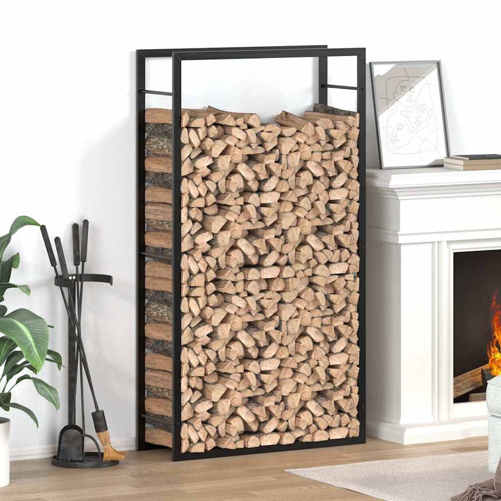 Vedstativ 80×28×154 cm / vedoppbevaring / vedholder i stål – Mattsvart