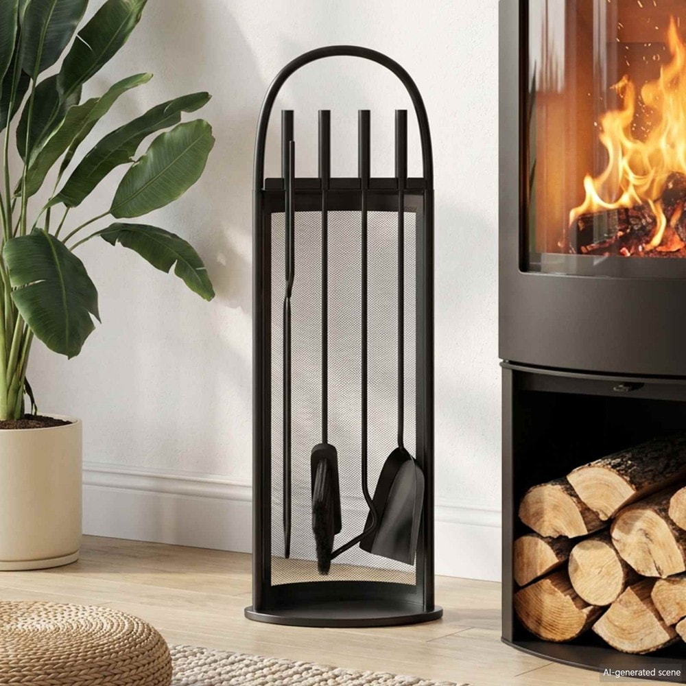 Peissett 5 deler 23×15×66 cm / peisredskaper med stativ – Svart