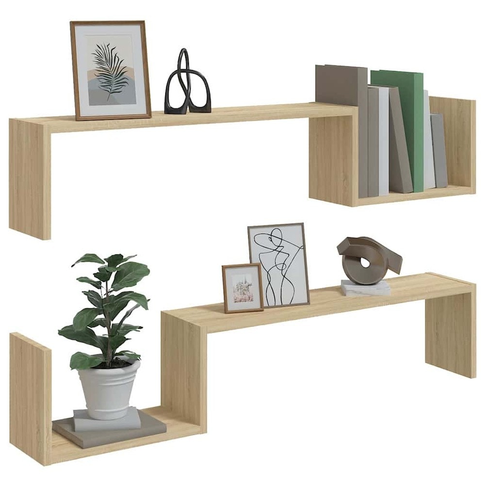 2 stk vegghyller 100×15×20 cm / svevende hyller med skjult montering – Eikestruktur