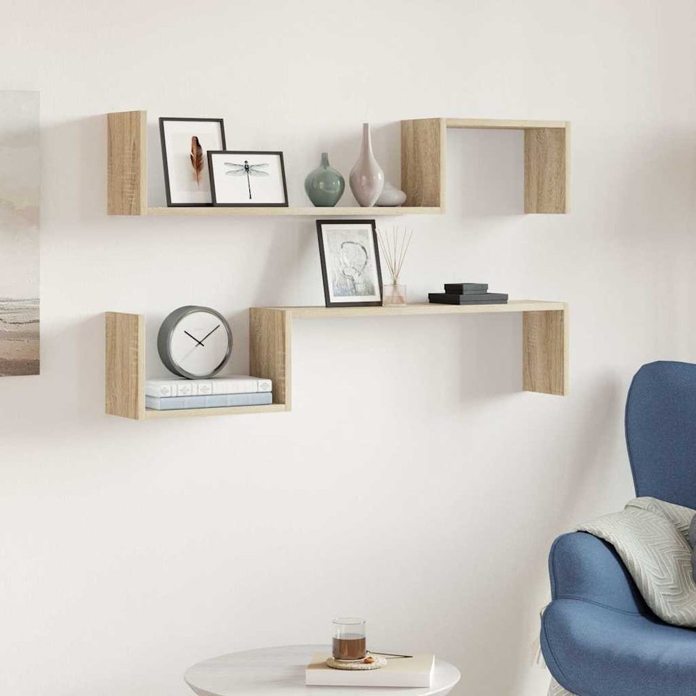 2 stk vegghyller 100×15×20 cm / svevende hyller med skjult montering – Eikestruktur