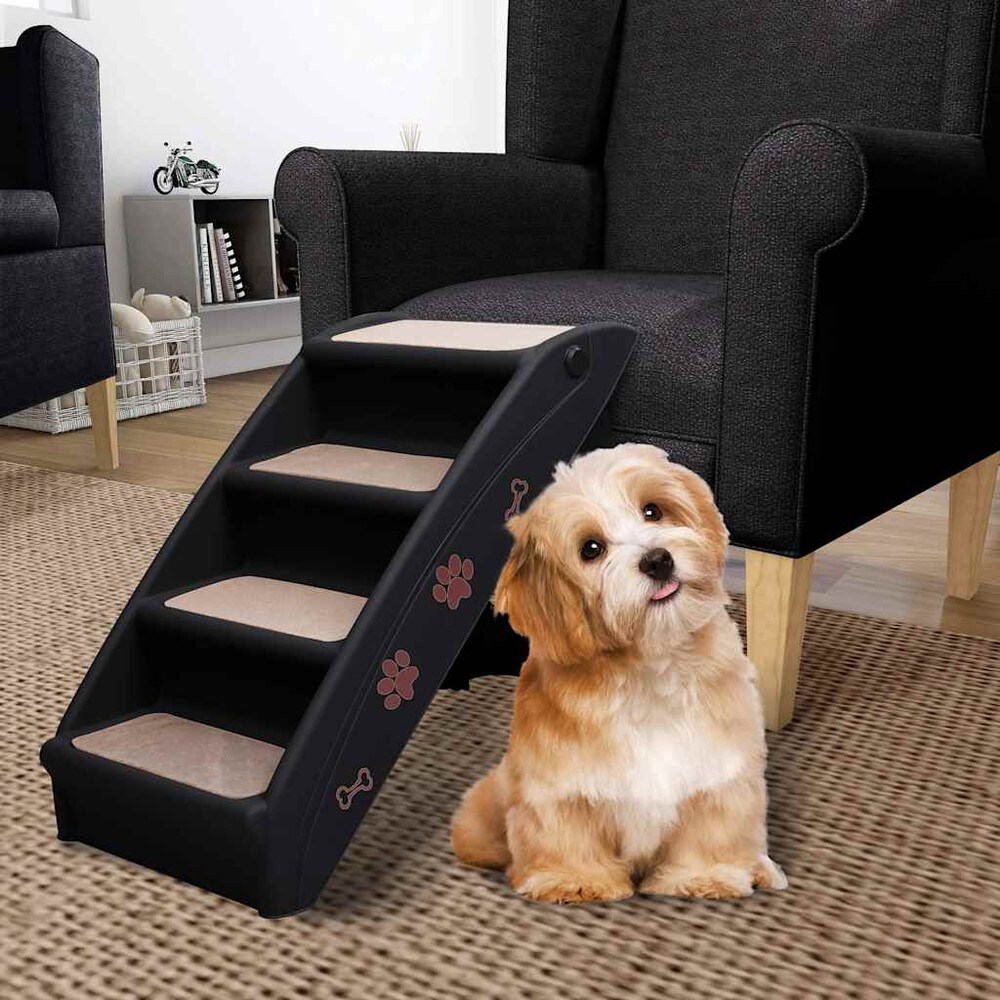 Hundetrapp 62×40×49,5 cm / sammenleggbar trapp med sklisikre trinn for kjæledyr – Svart