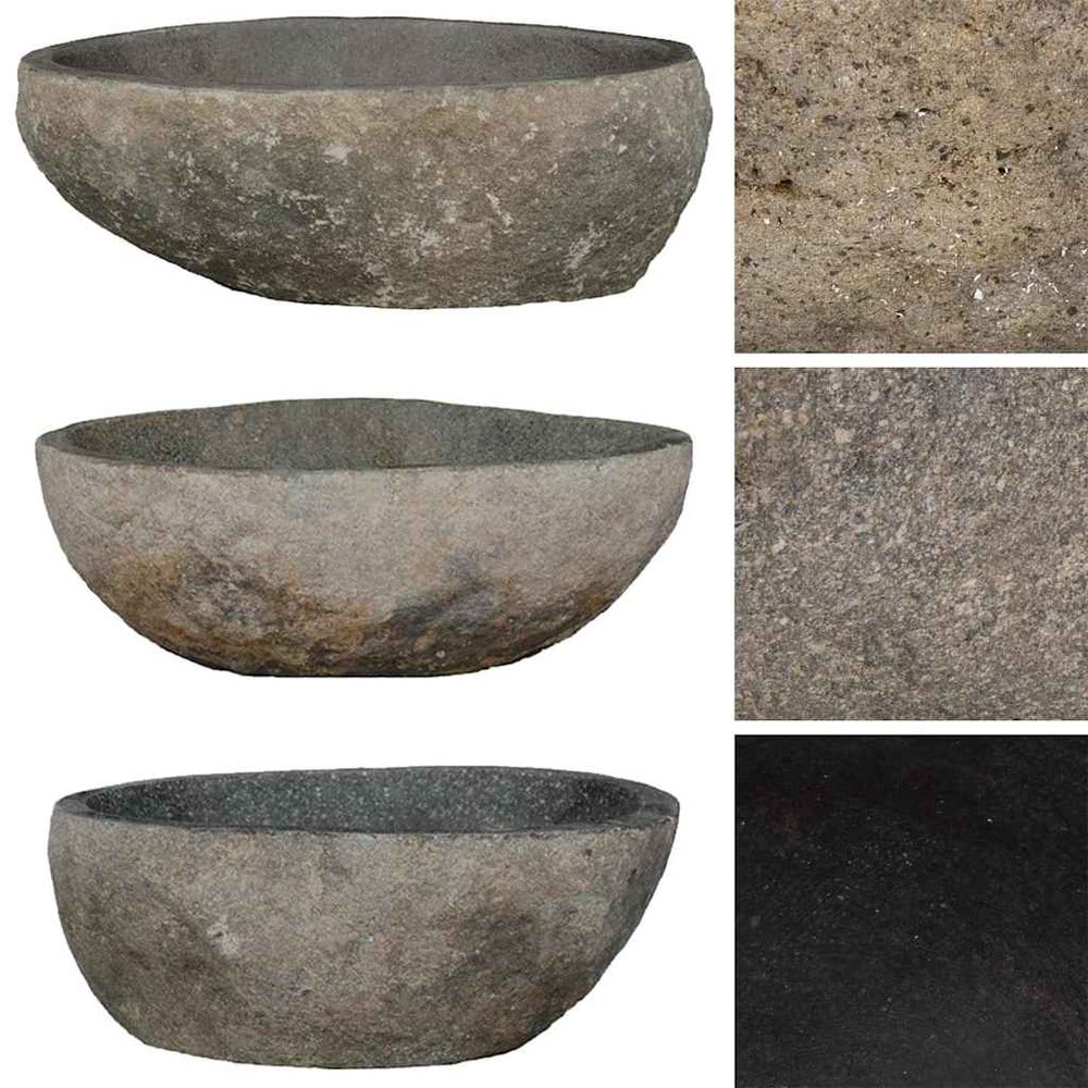 Servant i elvestein 29–38×24–31×12 cm / oval vask i naturstein