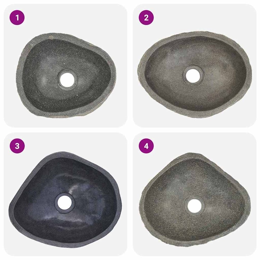 Servant i elvestein 29–38×24–31×12 cm / oval vask i naturstein