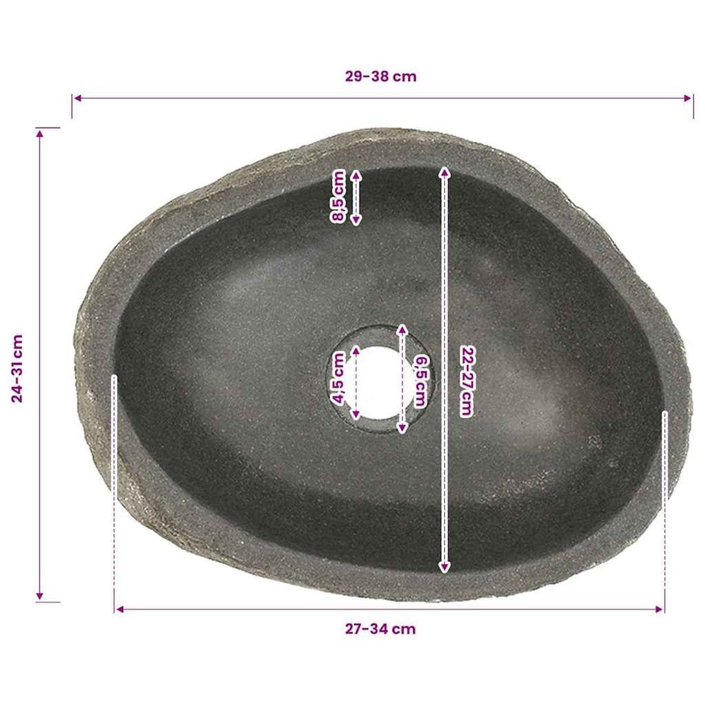 Servant i elvestein 29–38×24–31×12 cm / oval vask i naturstein
