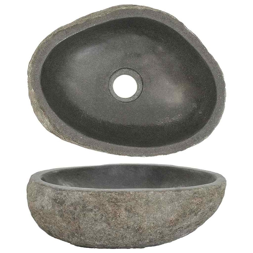 Servant i elvestein 29–38×24–31×12 cm / oval vask i naturstein