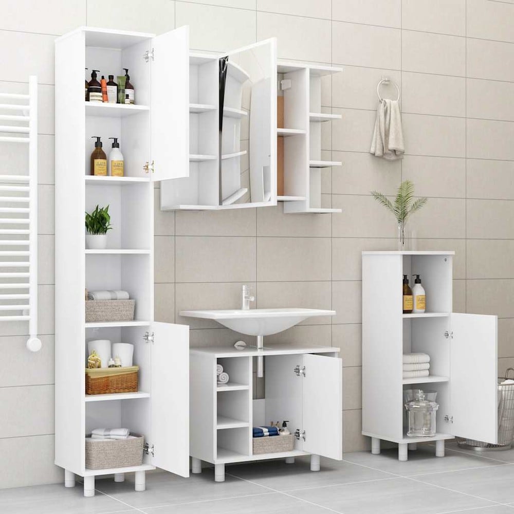 Baderomsskap 30×30×95 cm / smalt gulvskap med 3 rom og dør – Hvit