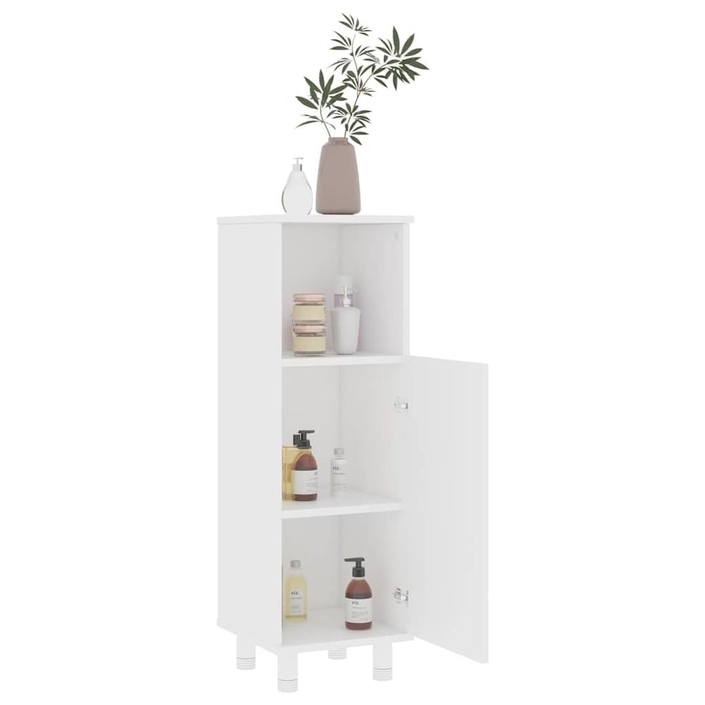 Baderomsskap 30×30×95 cm / smalt gulvskap med 3 rom og dør – Hvit