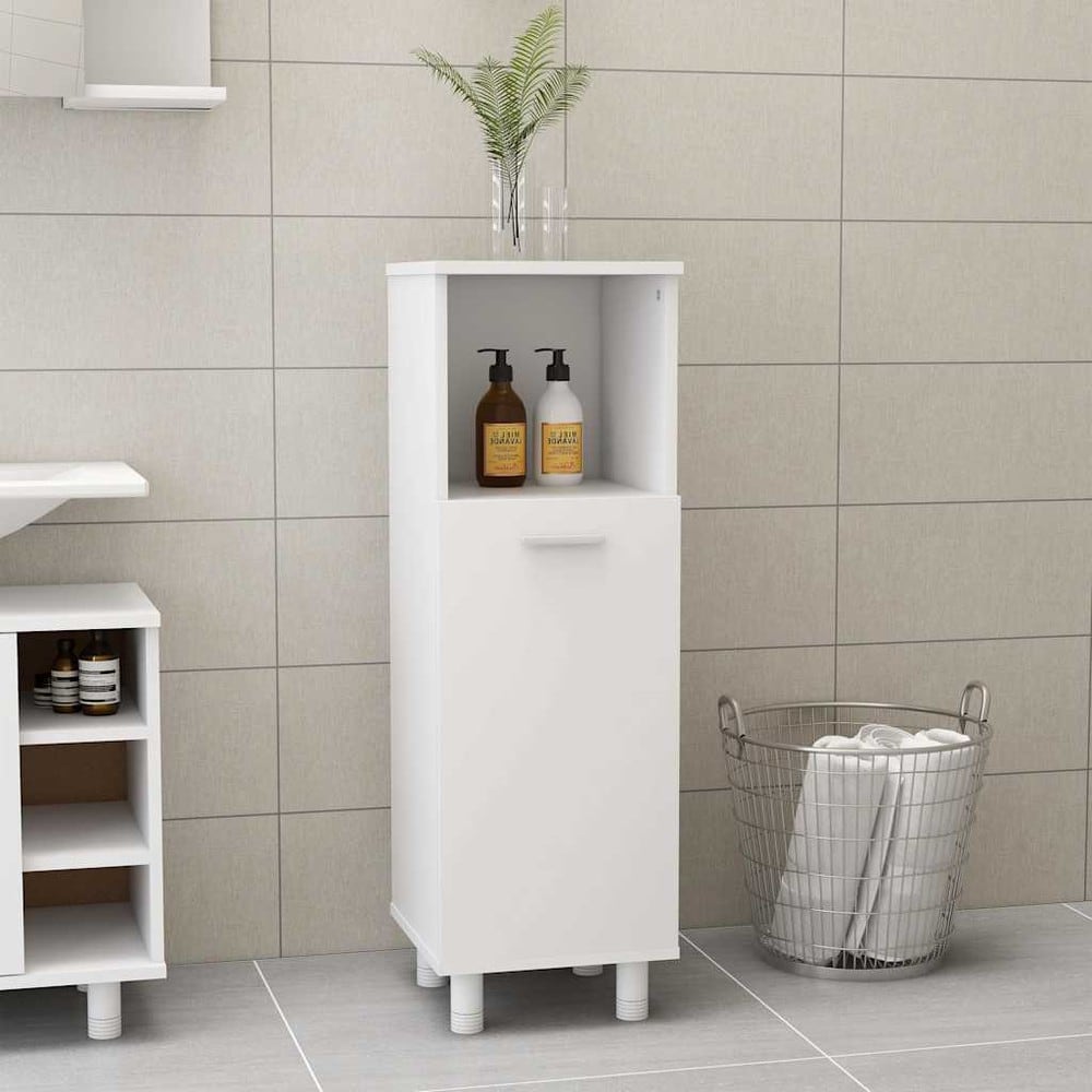 Baderomsskap 30×30×95 cm / smalt gulvskap med 3 rom og dør – Hvit