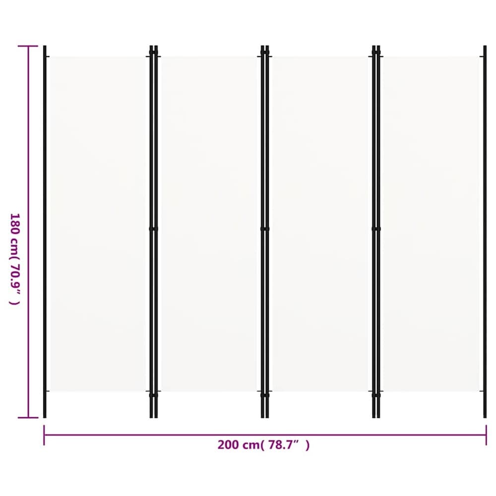 Romdeler 4 paneler 200×180 cm / foldeskjerm / skjermvegg / innsynsbeskyttelse – Hvit