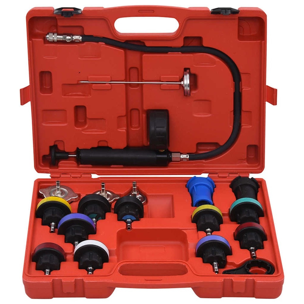 Trykktester for kjølesystem 18 deler / lekkasjetester med manometer 0–2,5 bar
