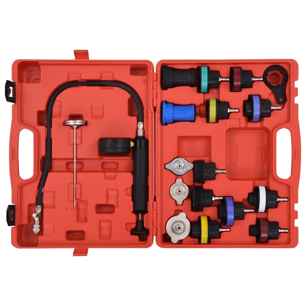 Trykktester for kjølesystem 18 deler / lekkasjetester med manometer 0–2,5 bar