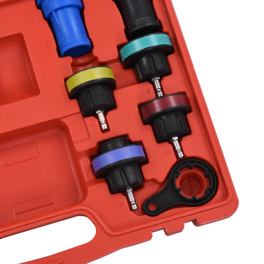 Trykktester for kjølesystem 18 deler / lekkasjetester med manometer 0–2,5 bar