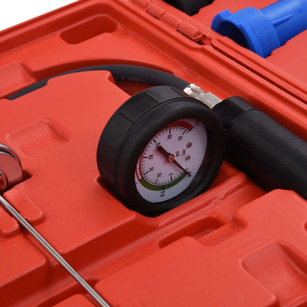 Trykktester for kjølesystem 18 deler / lekkasjetester med manometer 0–2,5 bar