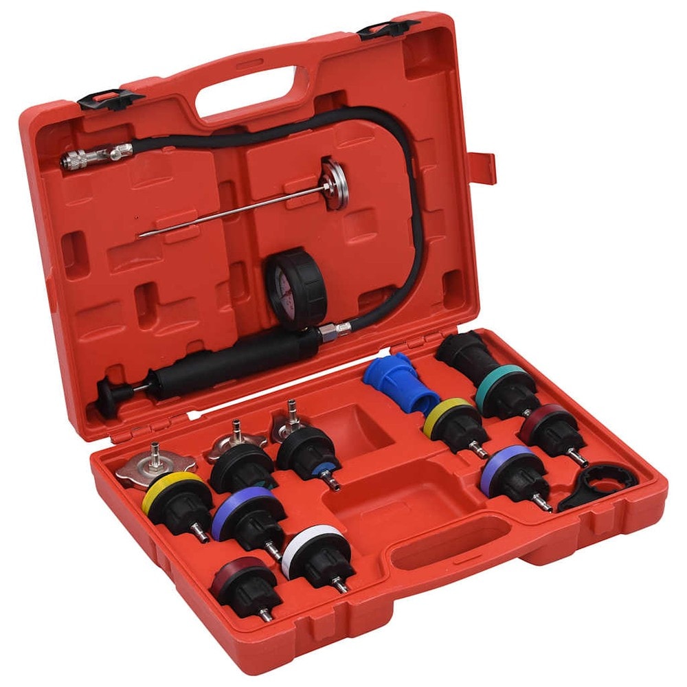 Trykktester for kjølesystem 18 deler / lekkasjetester med manometer 0–2,5 bar