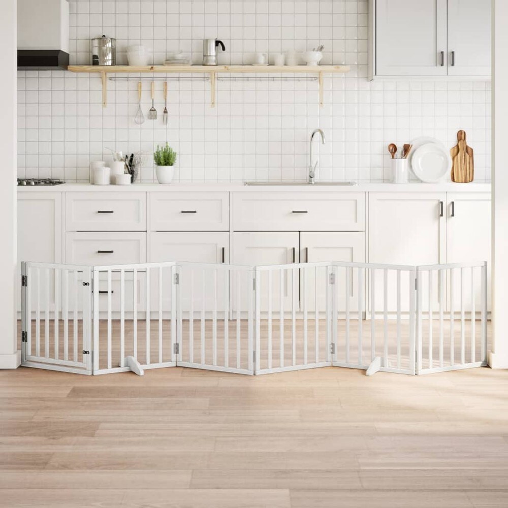 Hundegitter 300×60 cm / frittstående, sammenleggbart kjæledyrgitter med 6 paneler og dør – Hvit