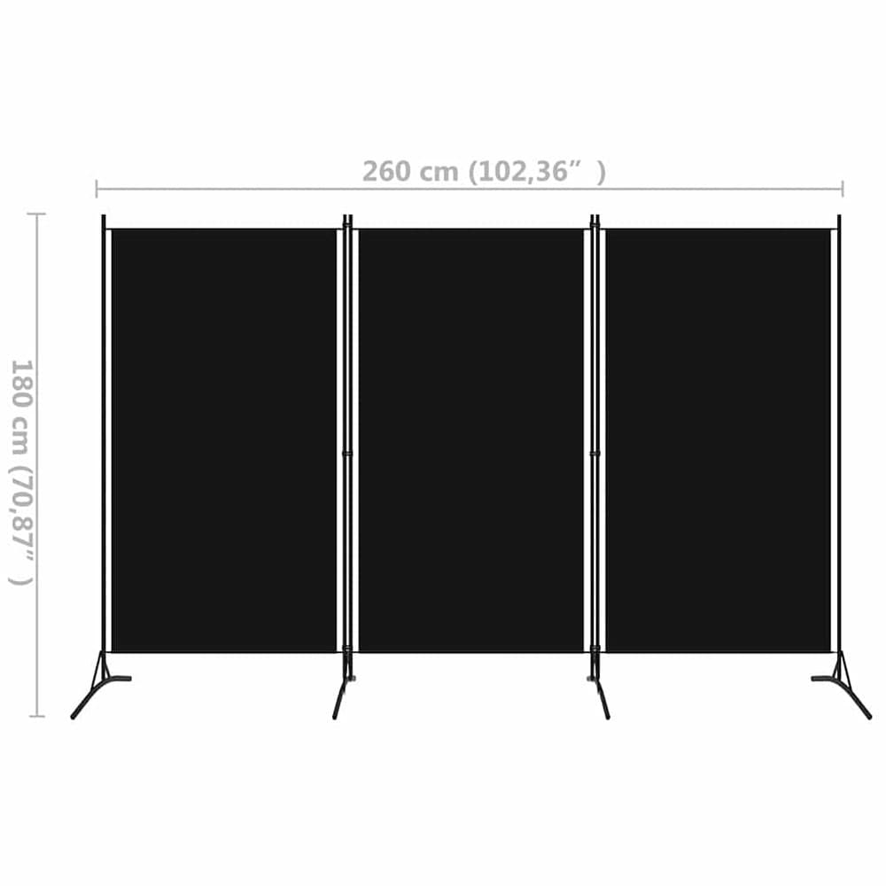 Romdeler 3 paneler 260×180 cm / foldeskjerm / skjermvegg / innsynsbeskyttelse – Svart