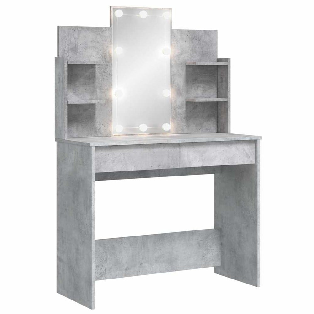 Sminkebord 96×40×142 cm / toalettbord med speil, LED-belysning og oppbevaring – Betonggrå