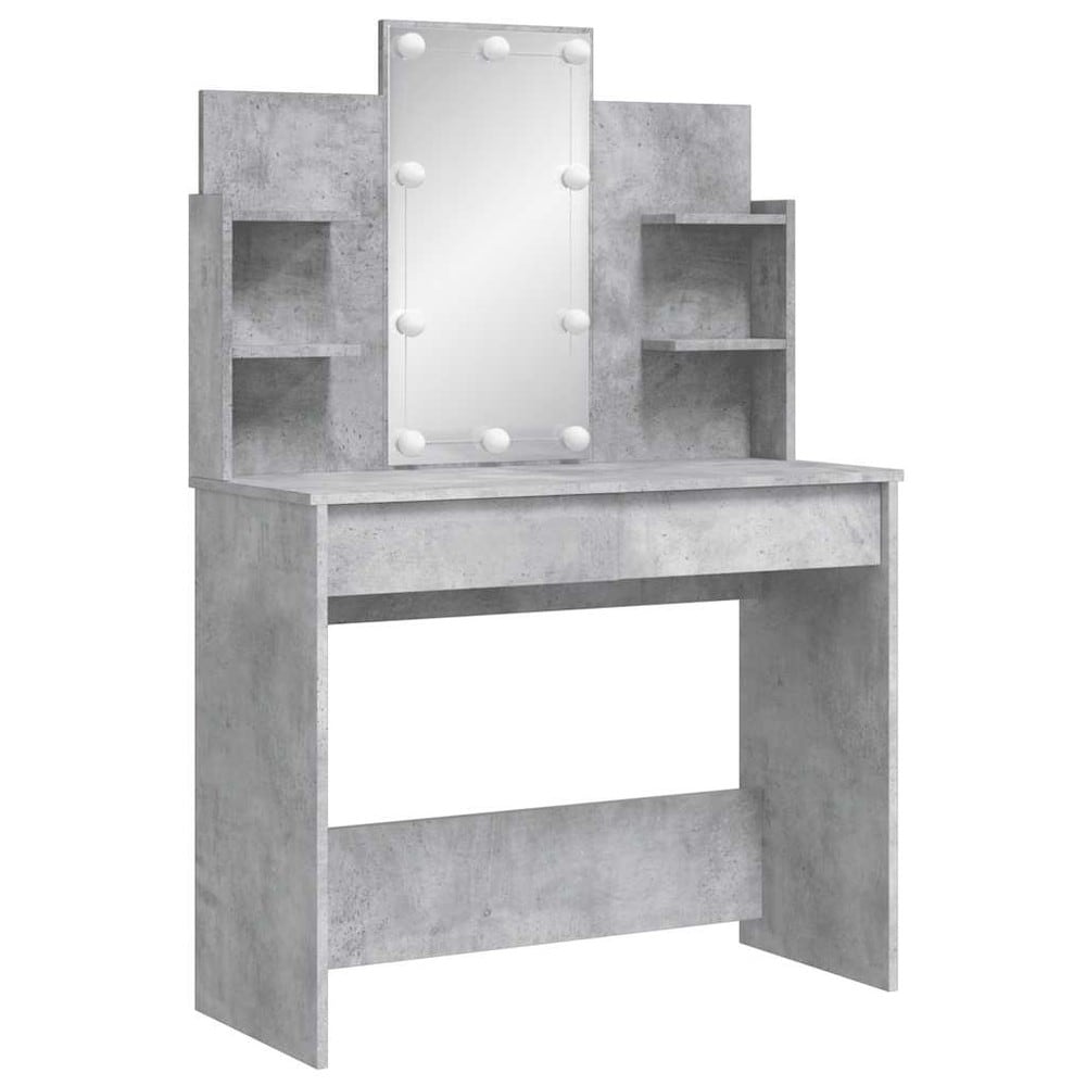 Sminkebord 96×40×142 cm / toalettbord med speil, LED-belysning og oppbevaring – Betonggrå