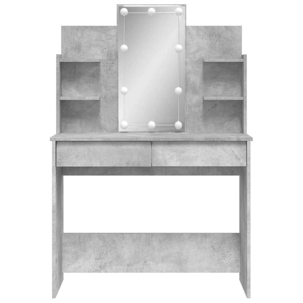Sminkebord 96×40×142 cm / toalettbord med speil, LED-belysning og oppbevaring – Betonggrå