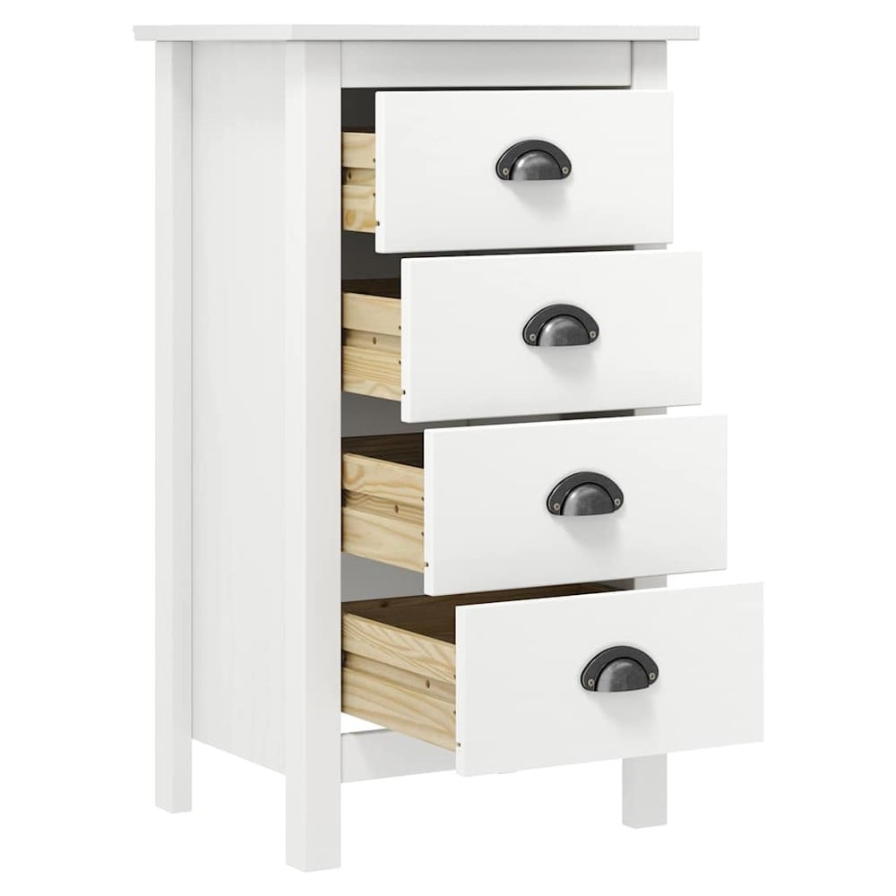 Kommode med 4 skuffer 46×35×80 cm / smal skjenk i massiv furu – Hvit