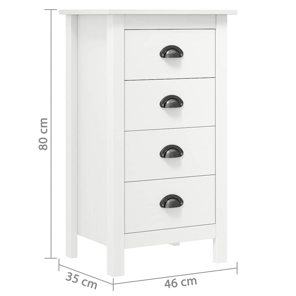 Kommode med 4 skuffer 46×35×80 cm / smal skjenk i massiv furu – Hvit