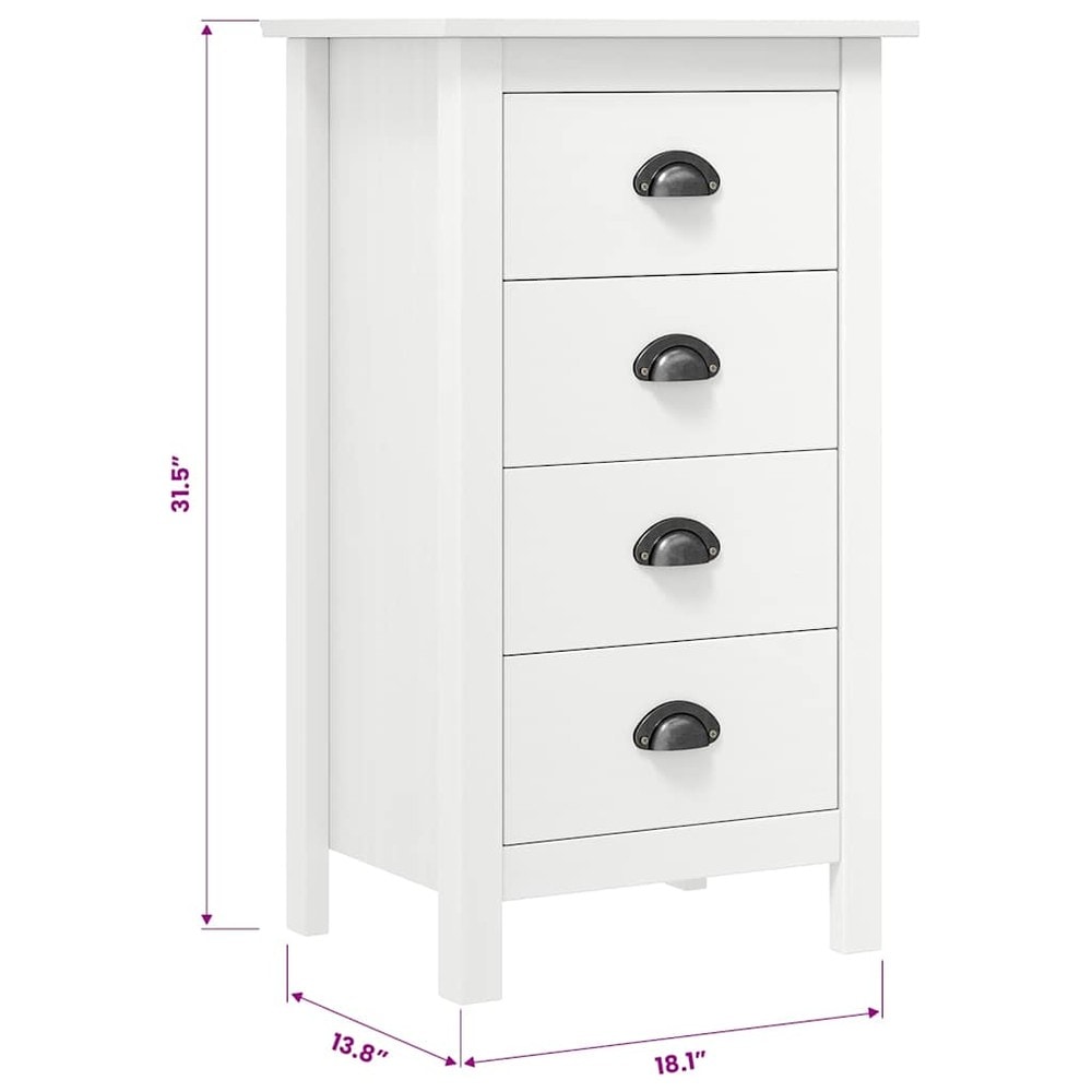 Kommode med 4 skuffer 46×35×80 cm / smal skjenk i massiv furu – Hvit
