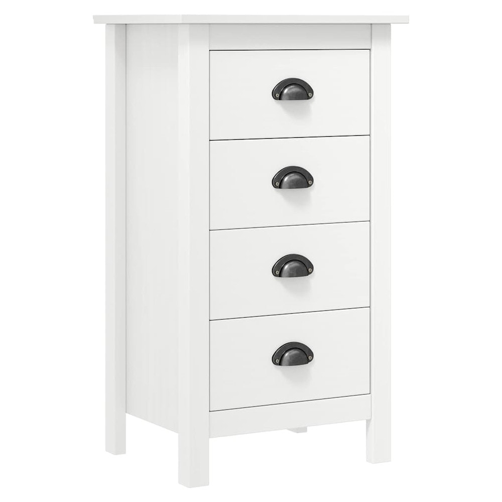 Kommode med 4 skuffer 46×35×80 cm / smal skjenk i massiv furu – Hvit