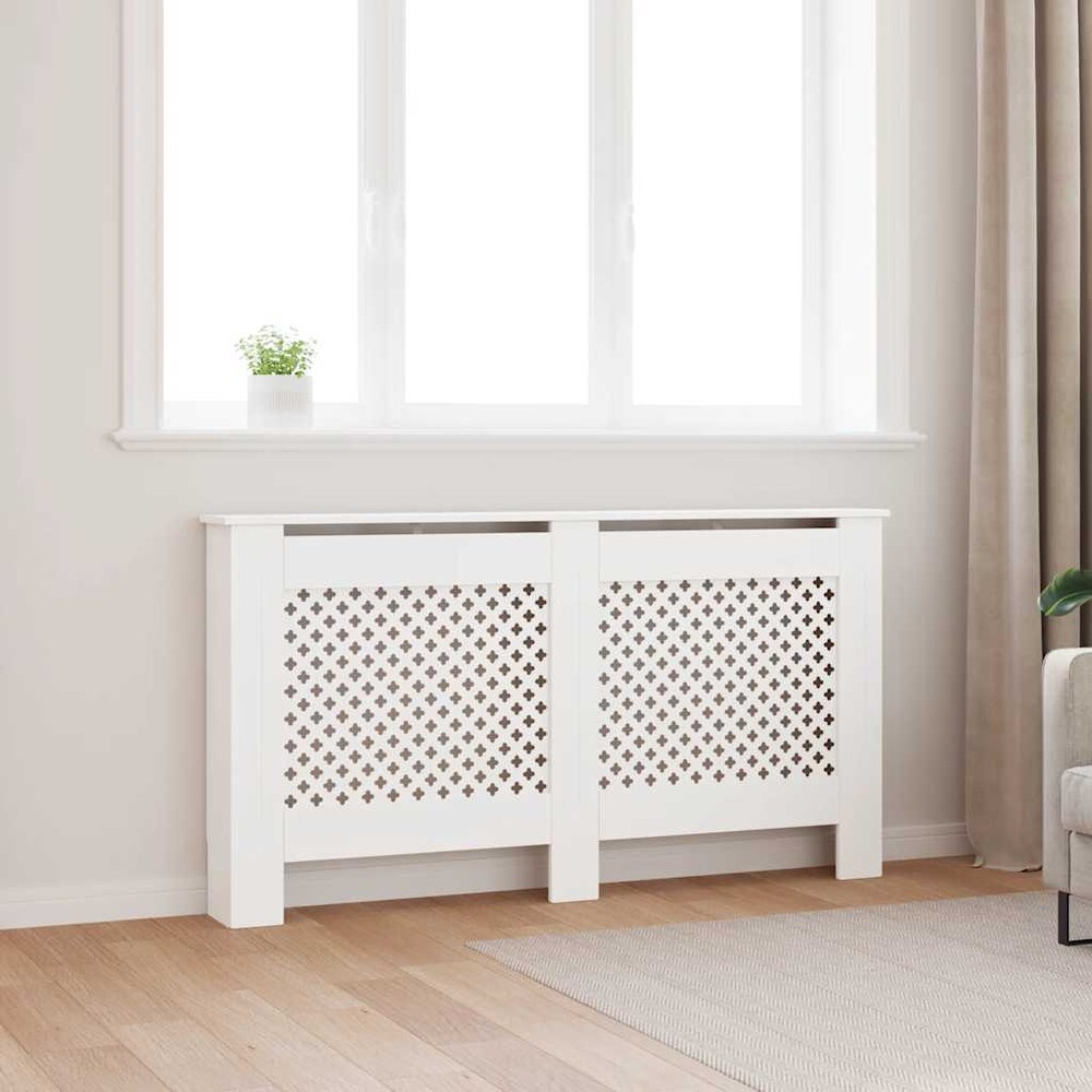 Radiatorskjuler 152×19×81,5 cm / radiatordeksel med hylle og lamelldesign – Hvit