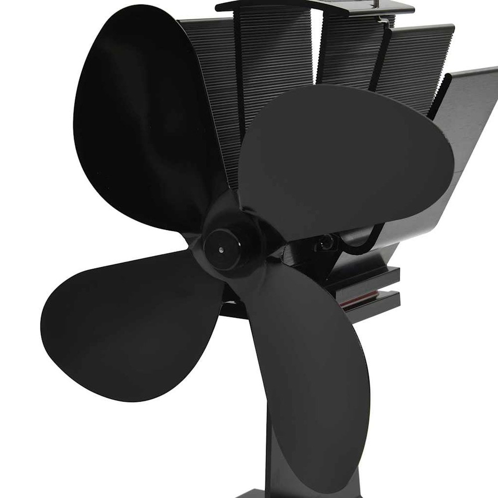 Ovnsvifte med 4 blader / varmedrevet vifte for vedovn og peis 120–140 CFM – Svart