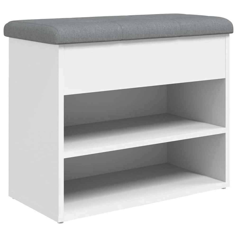 Skobenk 62×32×50 cm / sittebenk med 2 skohyller, oppbevaring og pute – Hvit/lysegrå