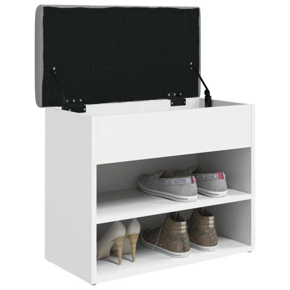 Skobenk 62×32×50 cm / sittebenk med 2 skohyller, oppbevaring og pute – Hvit/lysegrå