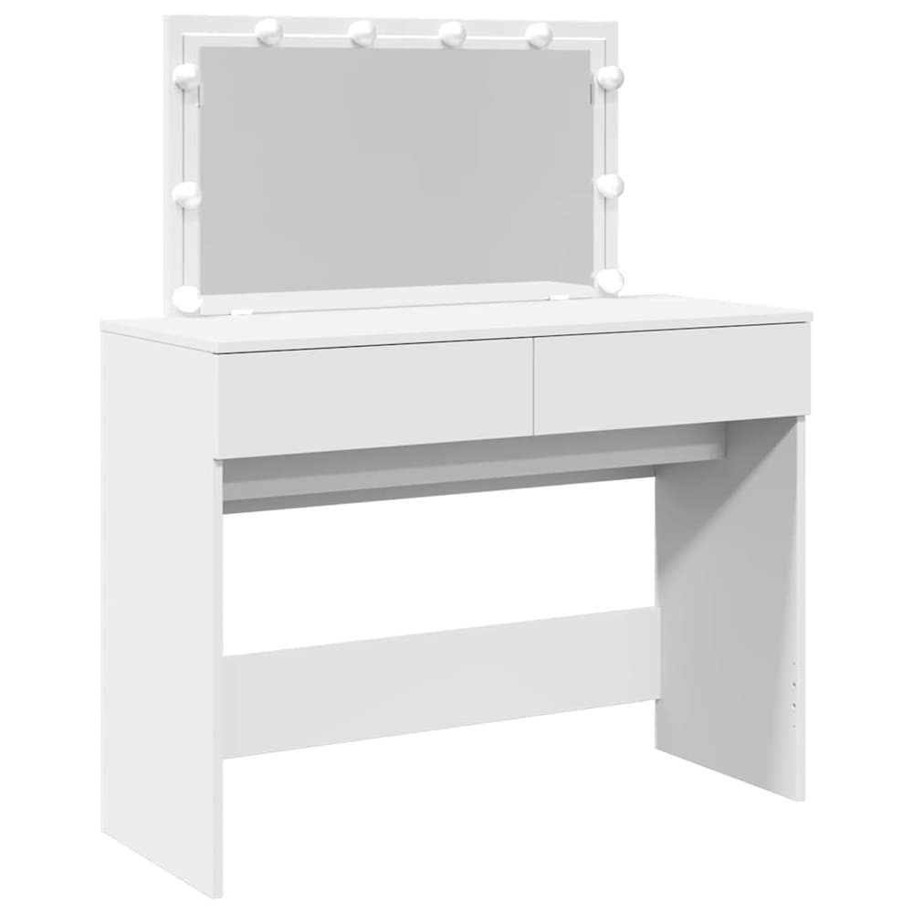 Sminkebord 100×40×120 cm / toalettbord med speil, LED-belysning og 2 skuffer – Hvit