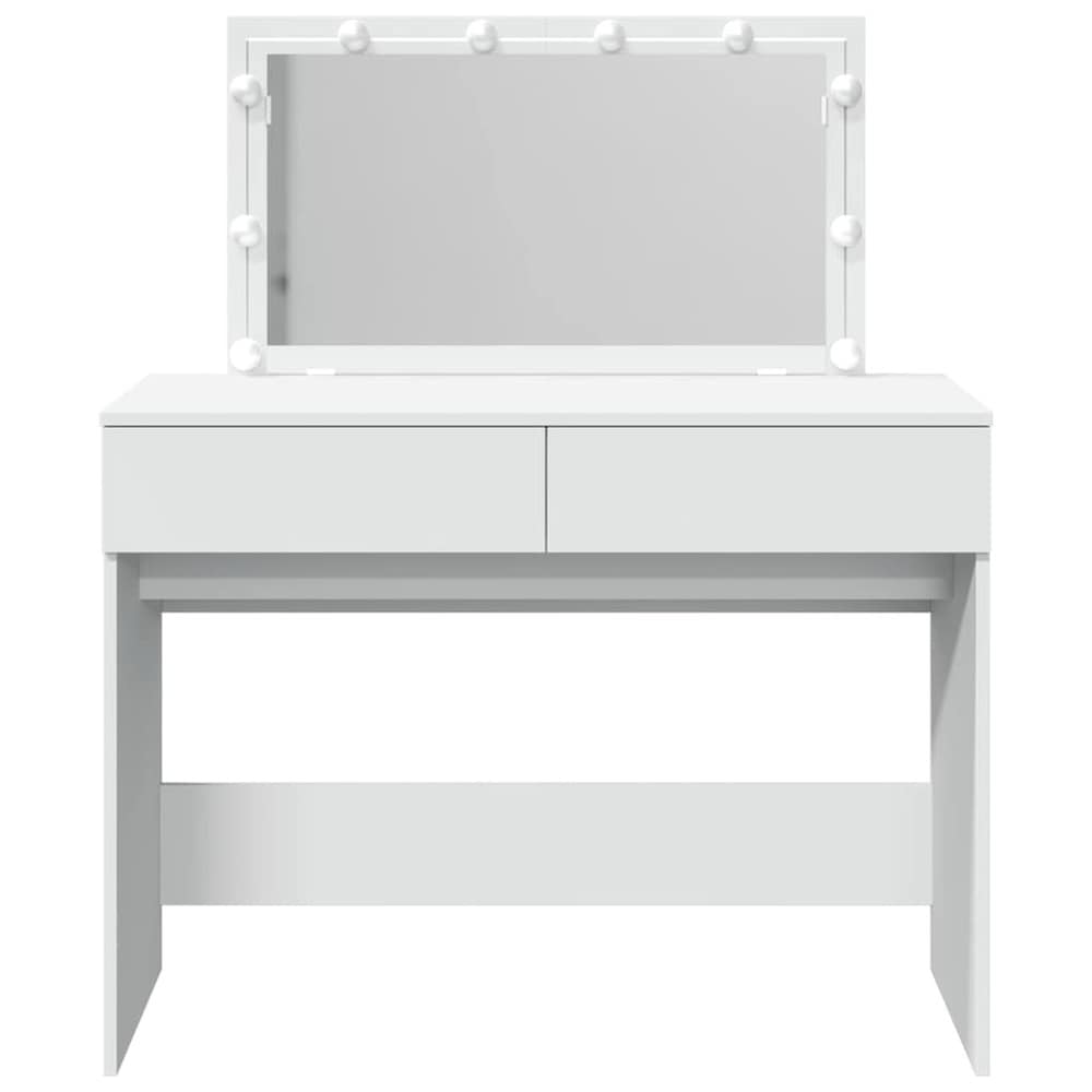 Sminkebord 100×40×120 cm / toalettbord med speil, LED-belysning og 2 skuffer – Hvit