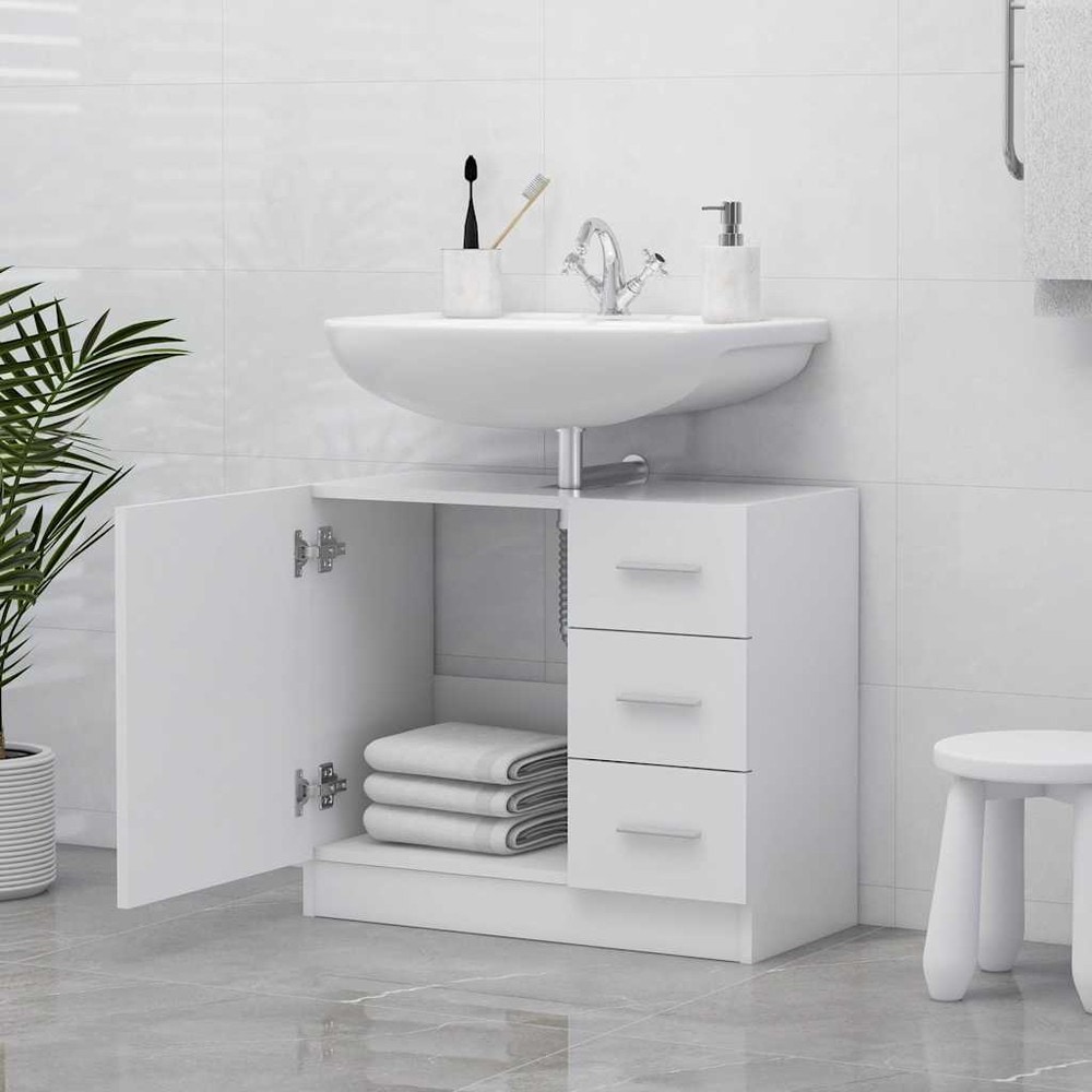 Servantskap 63×30×54 cm / underskap til servant / baderomsskap med 3 skuffer – Hvit