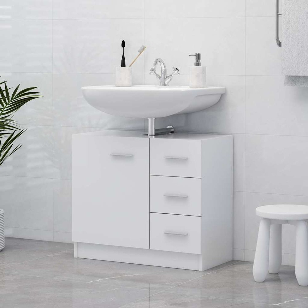 Servantskap 63×30×54 cm / underskap til servant / baderomsskap med 3 skuffer – Hvit