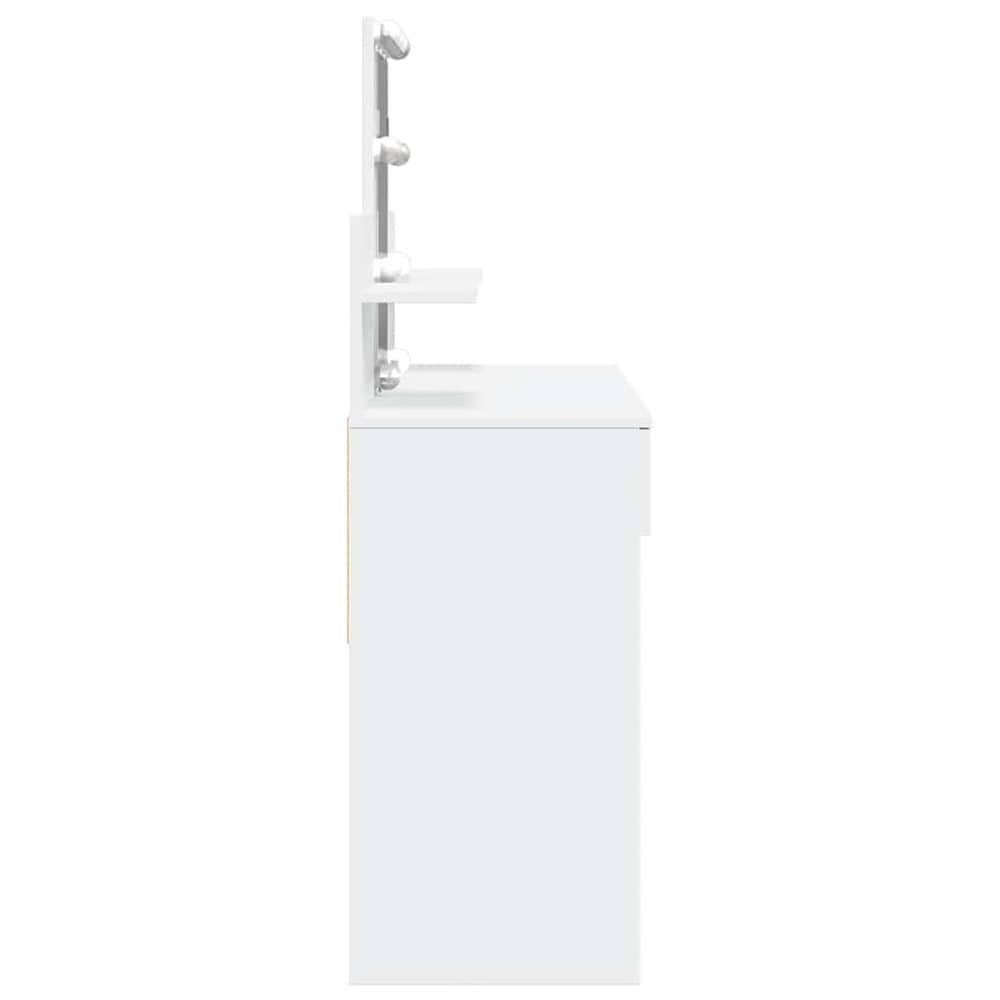 Sminkebord 100×40×130 cm / toalettbord med speil, LED-belysning, 2 skuffer og 2 hyller – Hvit