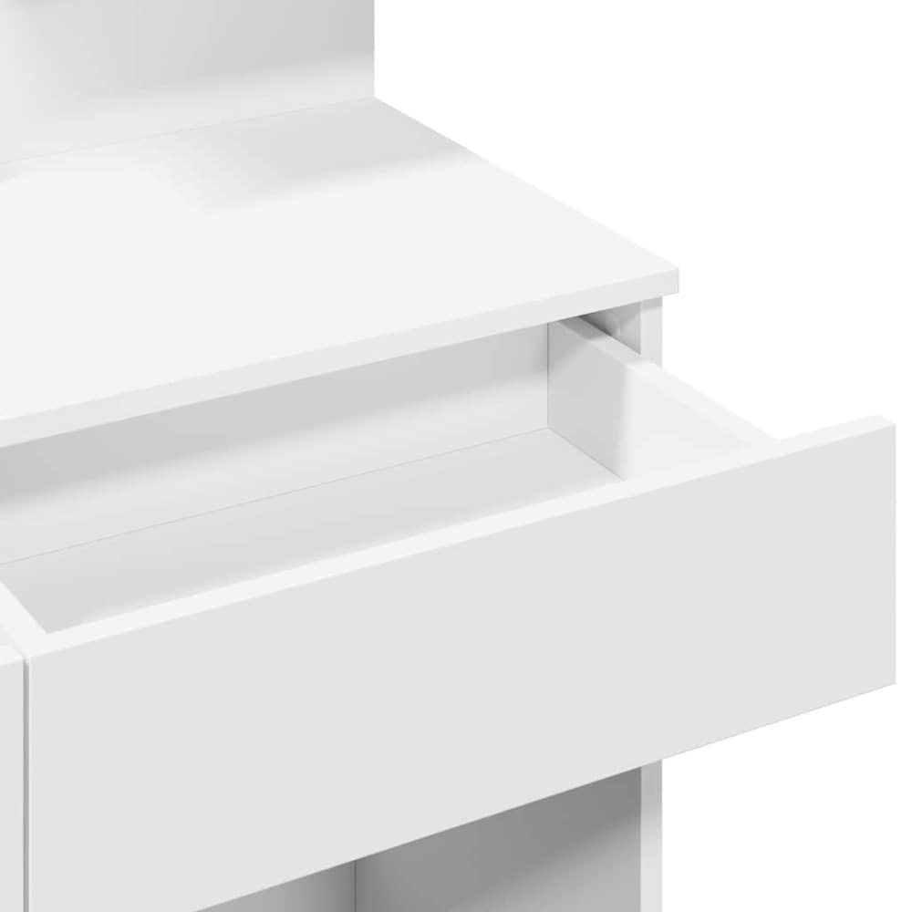 Sminkebord 100×40×130 cm / toalettbord med speil, LED-belysning, 2 skuffer og 2 hyller – Hvit