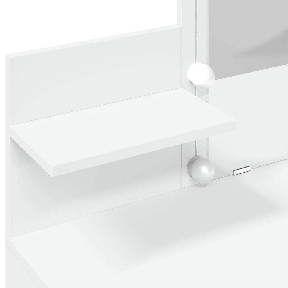 Sminkebord 100×40×130 cm / toalettbord med speil, LED-belysning, 2 skuffer og 2 hyller – Hvit