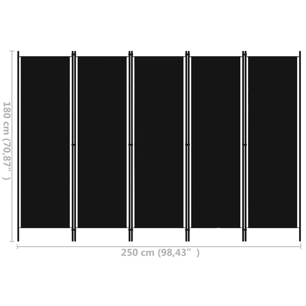 Romdeler 5 paneler 250×180 cm / foldeskjerm / skjermvegg / innsynsbeskyttelse – Svart