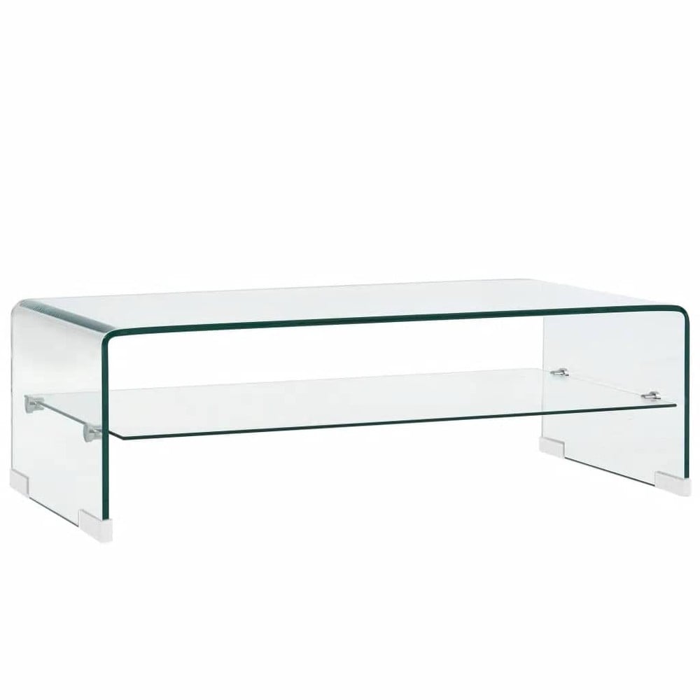 Salongbord 98×45×31 cm / glassbord i herdet glass / stuebord med hylle – Gjennomsiktig