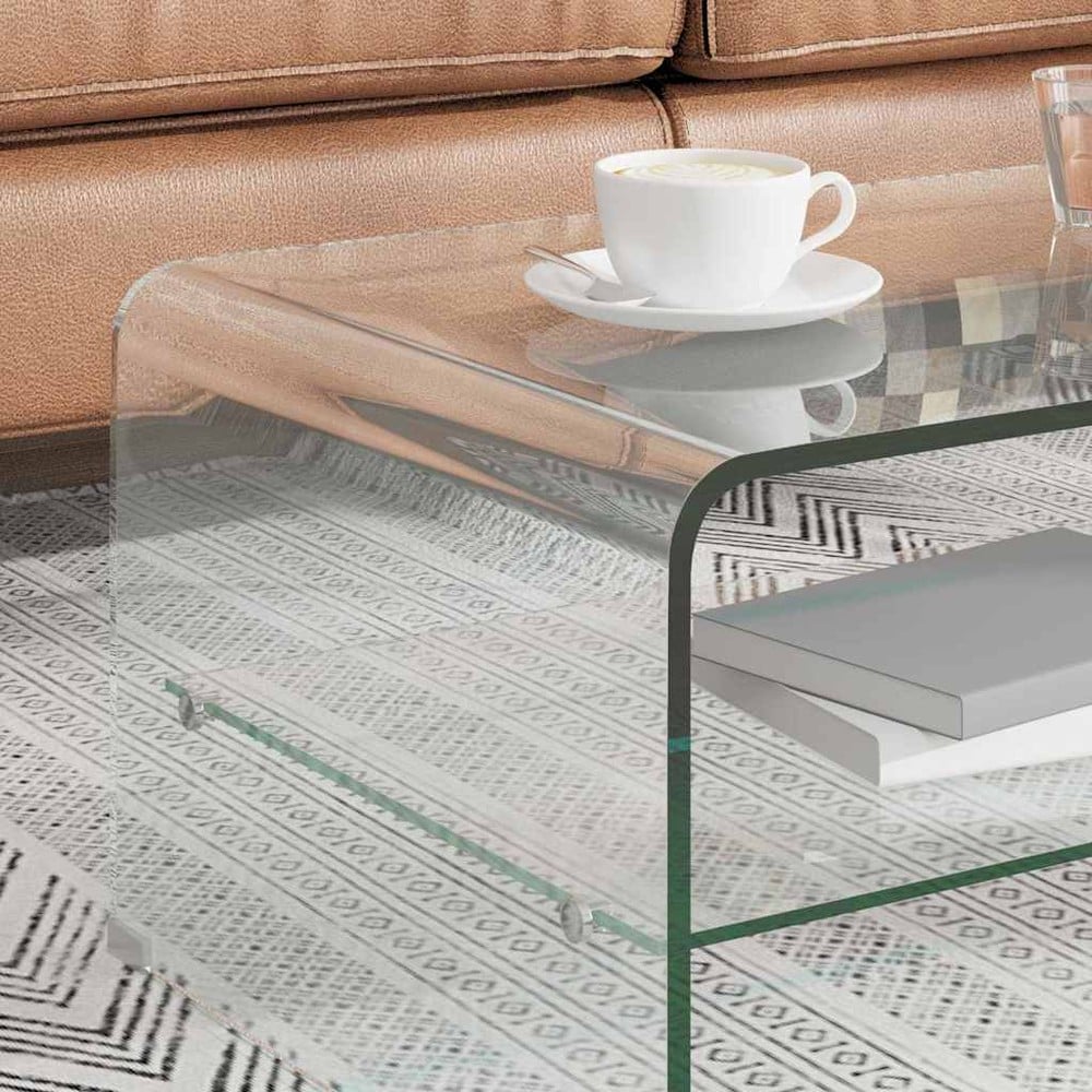 Salongbord 98×45×31 cm / glassbord i herdet glass / stuebord med hylle – Gjennomsiktig