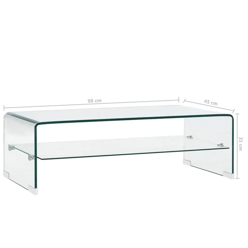 Salongbord 98×45×31 cm / glassbord i herdet glass / stuebord med hylle – Gjennomsiktig