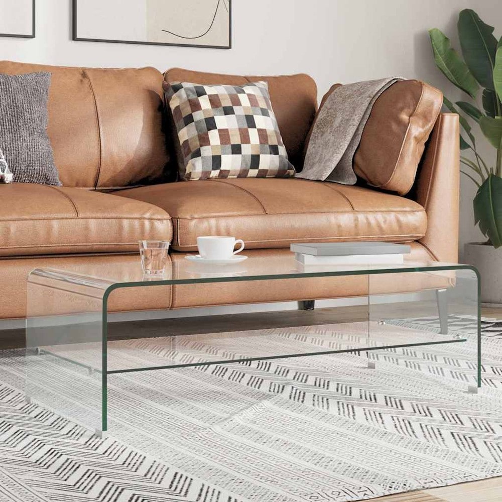 Salongbord 98×45×31 cm / glassbord i herdet glass / stuebord med hylle – Gjennomsiktig