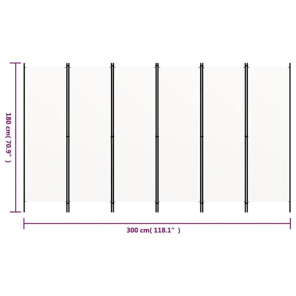 Romdeler 6 paneler 300×180 cm / foldeskjerm / skjermvegg / innsynsbeskyttelse – Hvit