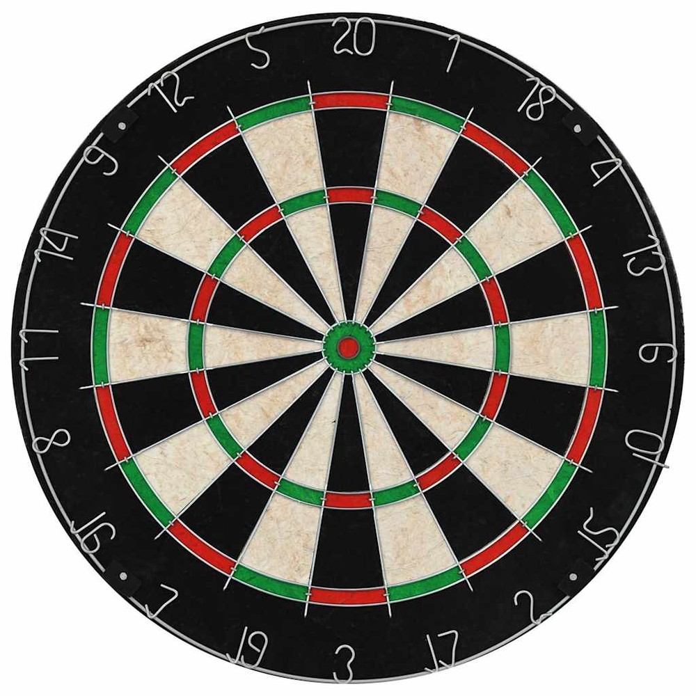 Dartskive i sisal med skap / dartsett med 6 stålpiler og poengtavler