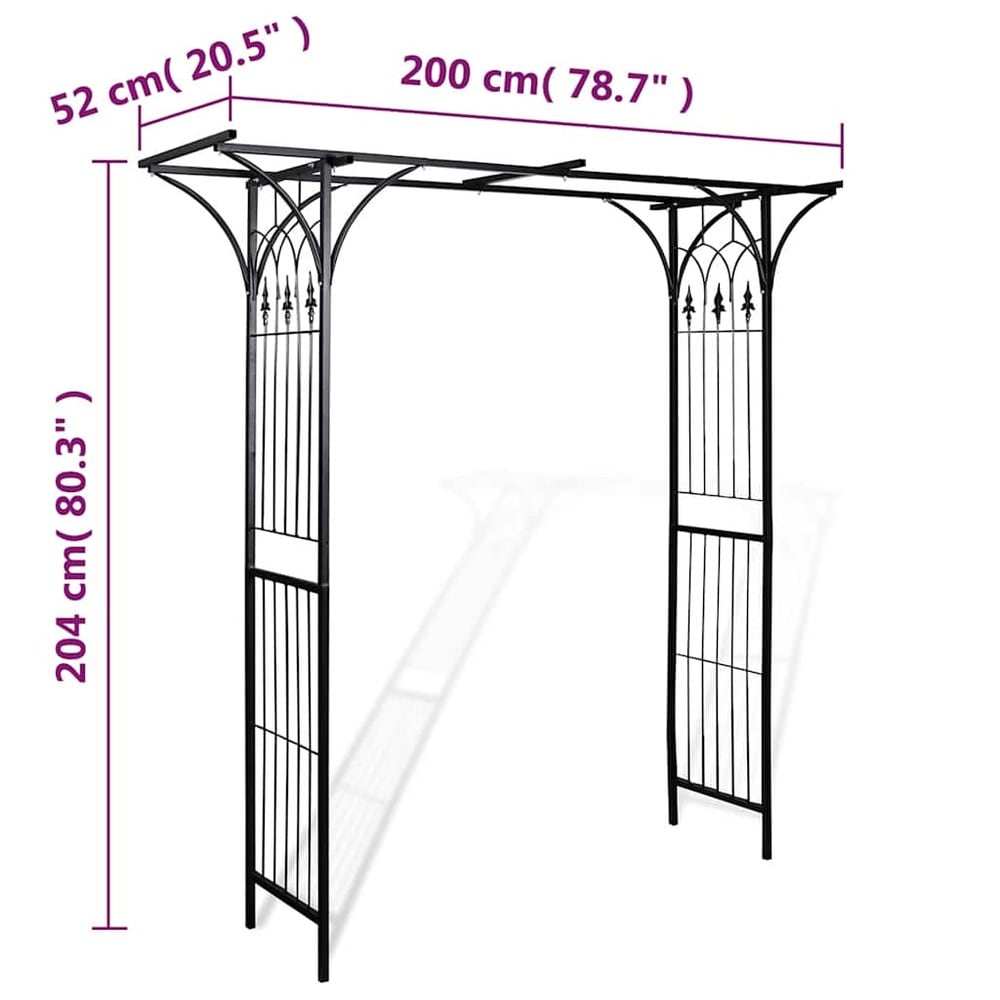Rosebue 200×52×204 cm / hagebue / espalierbue for roser og klatreplanter – Svart