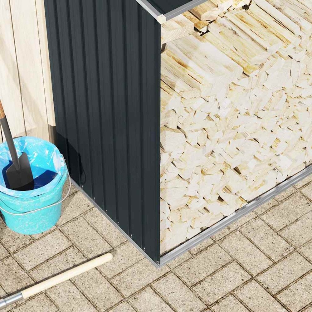 Vedskjul 330×84×152 cm / vedoppbevaring i galvanisert stål / vedbod med skråtak – Antrasitt