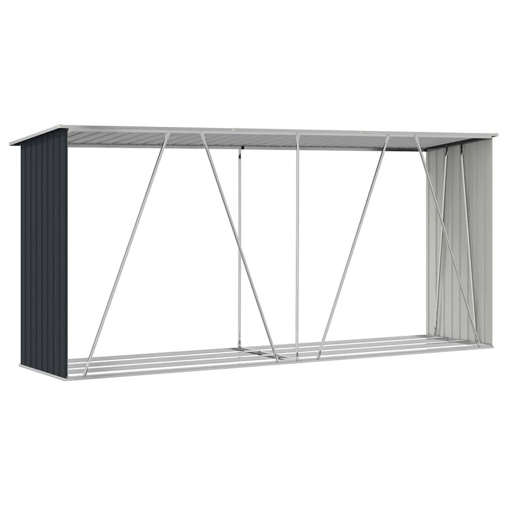 Vedskjul 330×84×152 cm / vedoppbevaring i galvanisert stål / vedbod med skråtak – Antrasitt
