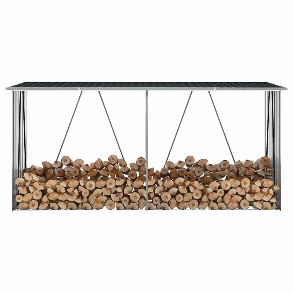 Vedskjul 330×84×152 cm / vedoppbevaring i galvanisert stål / vedbod med skråtak – Antrasitt